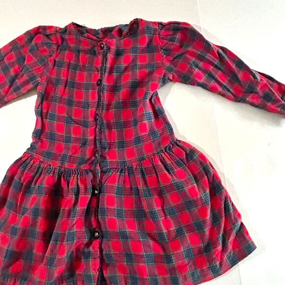 VTG 90s, Red Flannel Drops Waist Long Sleeve Button Up Girls Dress, 6 - Picture 1 of 5